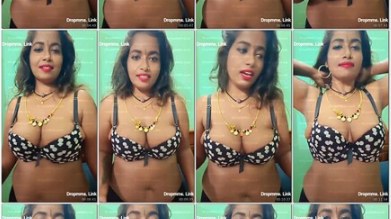 Horny Tamil Suganthi Black Polka Dot Bra Big Boobs Tease Live
