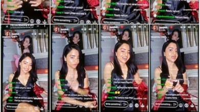 Horny Tamil Samikshaa Squeezes Big Tits in Black Satin Live