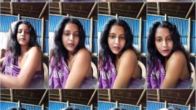 Indian bhabhi in purple saree shows big boobs on live