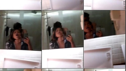Indian gf hard doggy fuck in bathroom mirror moaning