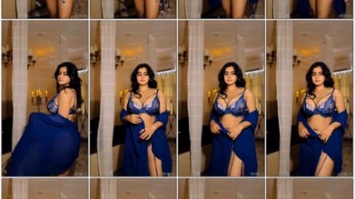 Shilpa Fit blue lace lingerie cleavage tease Insta exclusive