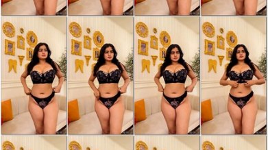 Shilpa Fit black lace lingerie big boobs pose