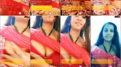 Chennai Shalini aunty red saree cleavage tease