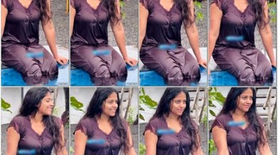 Mallu personal trainer Jaani pool wet pose