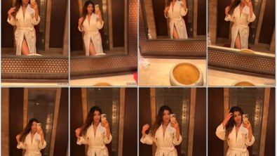 Yaashika bathrobe mirror selfies