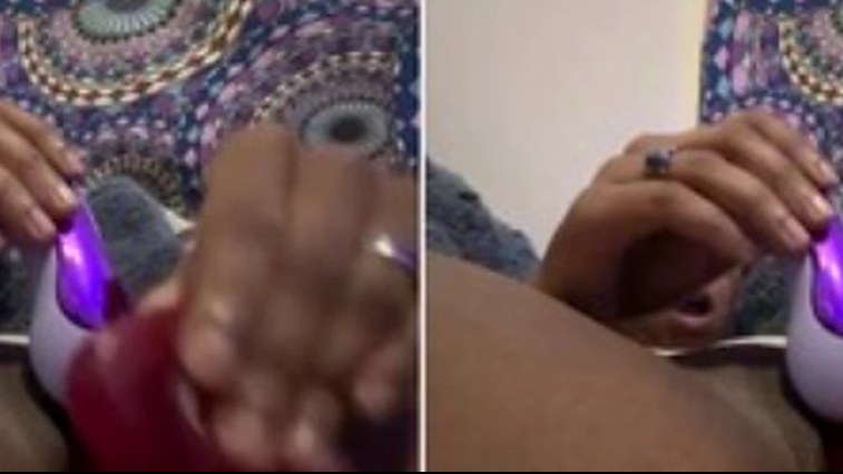 Dusky Indian girl uses a toy on her pussy