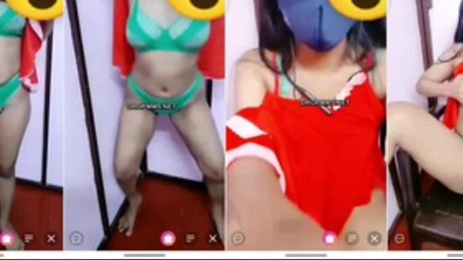 Telugu Nisha live fantasy show in a green bikini and red cape