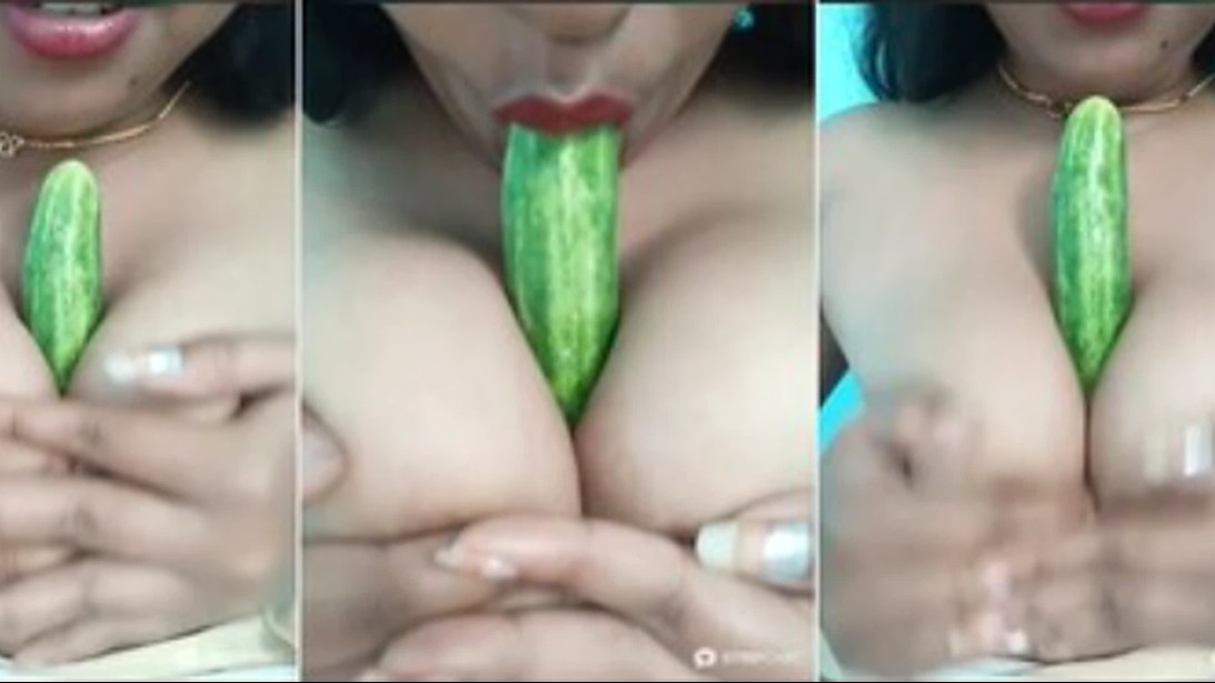 Kannada Girl Raksitha Does a Cucumber Titjob Live