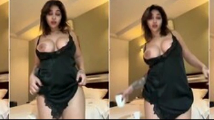 NRI Girl Squeezes Her Big Boobs and Drinks Milk Self-Record