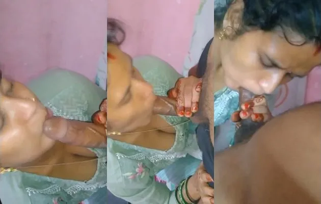 Desi Bhabhi In Green Dress Giving Blowjob