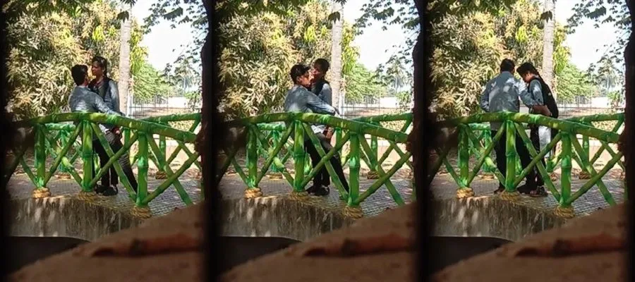 Desi Couple Making Out Outdoors on Bridge