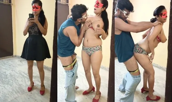Desi Couple Masked Standing Sex and Foreplay