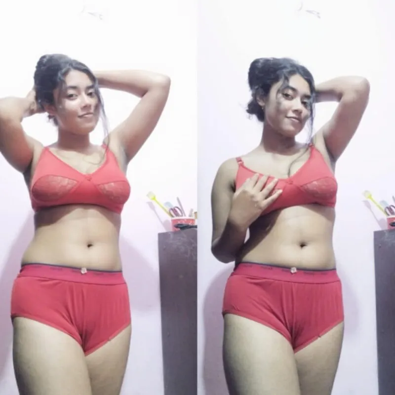 Curvy Girlfriend in Red Lingerie Teasing