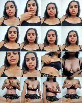 Girl in black top filming for boyfriend while squeezing her tits