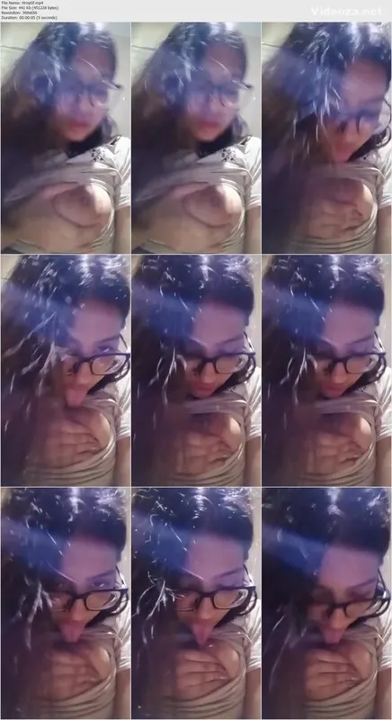 Indian girlfriend with glasses sucking her own boobs