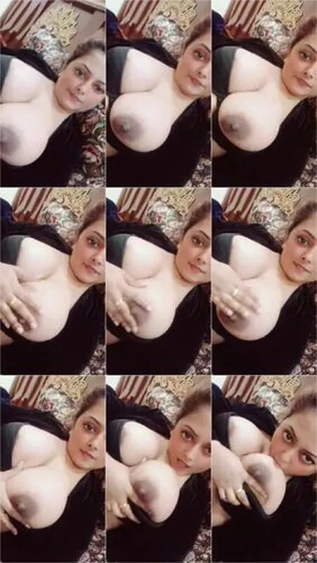 Paki busty lady showing her boob and kissing the nipple