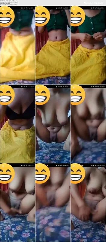 Saree Girl in Yellow Skirt Fingering and Flashing Boobs