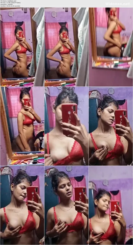 Slim Horny Girlfriend In Red Lingerie Slapping Ass And Pinching Nipple