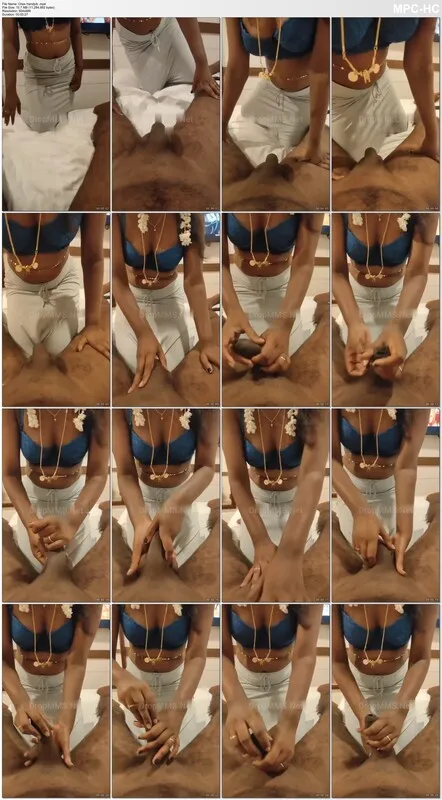 Tamil wife in blue blouse giving handjob at hotel