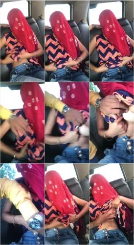 face covered desi girl shows boobs to bf in car