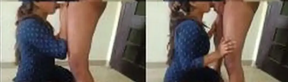 Maid Blue Dress Kneels Sucks Cock in Kitchen