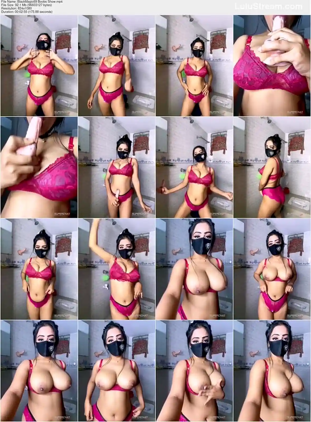 Masked Desi Girl in Pink Lingerie Showing Big Boobs