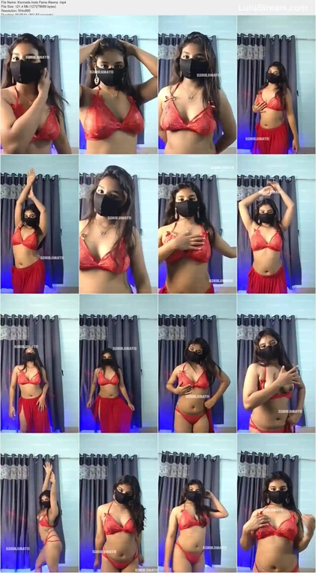 Kannada Insta Fame Aleena Masked Red Lingerie Boobs Tease
